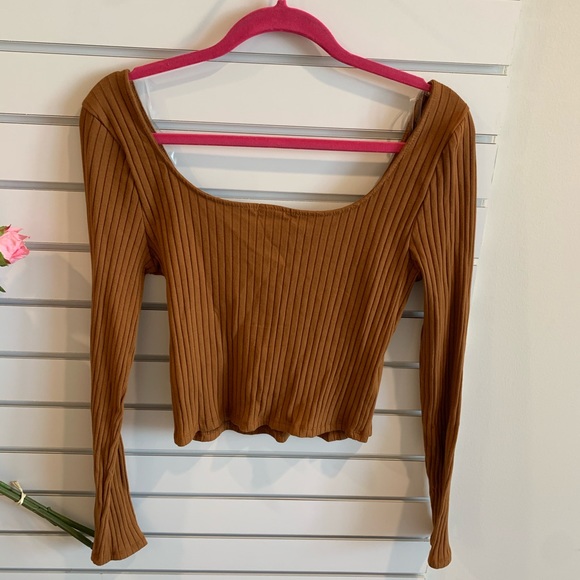 Brown ribbed long sleeve top - Picture 8 of 11